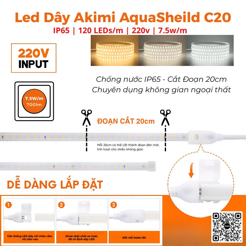LED Dây Ngoài Trời 220V – AquaShield C20: Giải Pháp Chiếu Sáng Chống Nước Chuẩn IP65